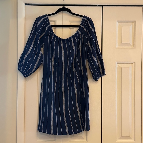 Lauren Ralph Lauren Slub Stripe Off-The-Shoulder Cover-Up Dress Blue Size Large - Picture 2 of 3
